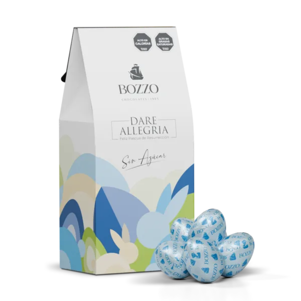 Estuche con huevitos macizos de chocolate LECHE sin azúcar